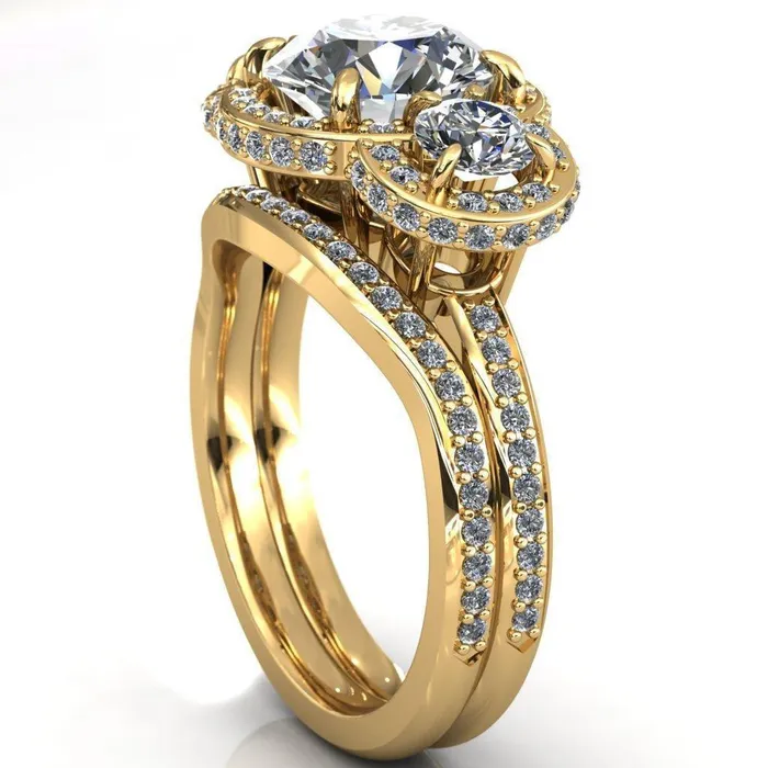 Melissa Round Center Stone 3 Stone Triple Halo Diamond Accent Ring Fire Brilliance Rings
