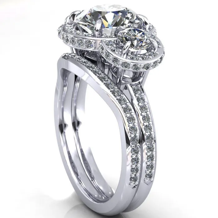 Melissa Round Center Stone 3 Stone Triple Halo Diamond Accent Ring Fire Brilliance Rings