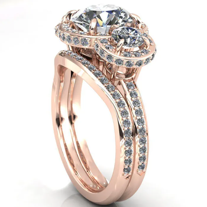 Melissa Round Center Stone 3 Stone Triple Halo Diamond Accent Ring Fire Brilliance Rings