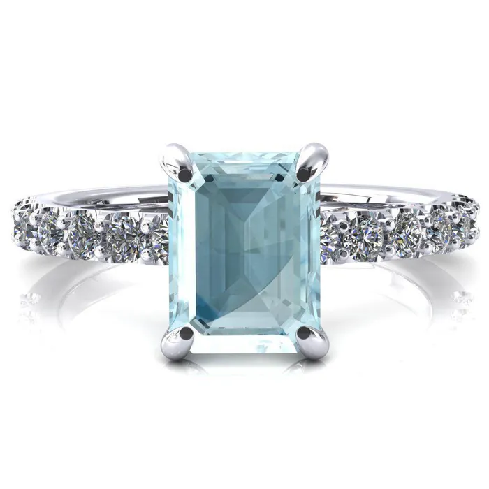 Mylene Emerald Aqua Blue Spinel 4 Prong Sculptural Half Eternity Diamond Engagement Ring Fire Brilliance Rings Mylene Emerald Aqua Blue Spinel 4 Prong Sculptural Half Eternity Diamond Engagement Ring Fire Brilliance Rings