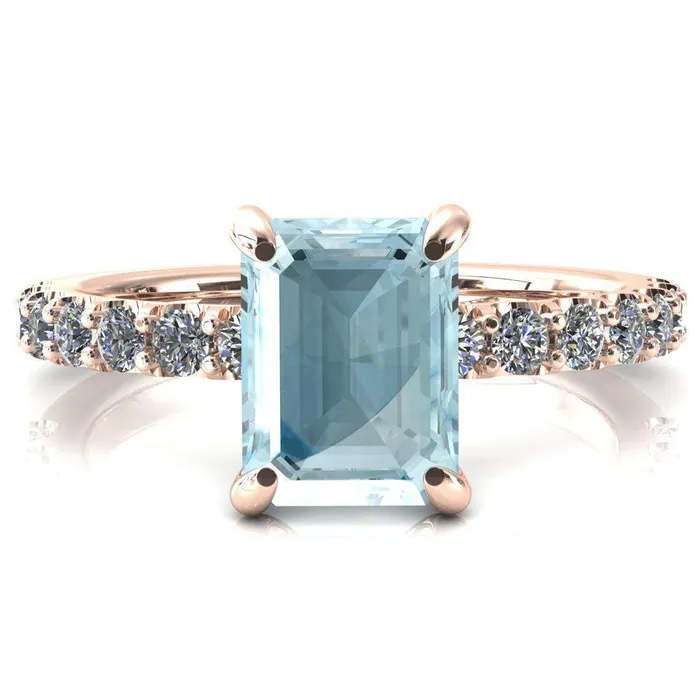Mylene Emerald Aqua Blue Spinel 4 Prong Sculptural Half Eternity Diamond Engagement Ring Fire Brilliance Rings