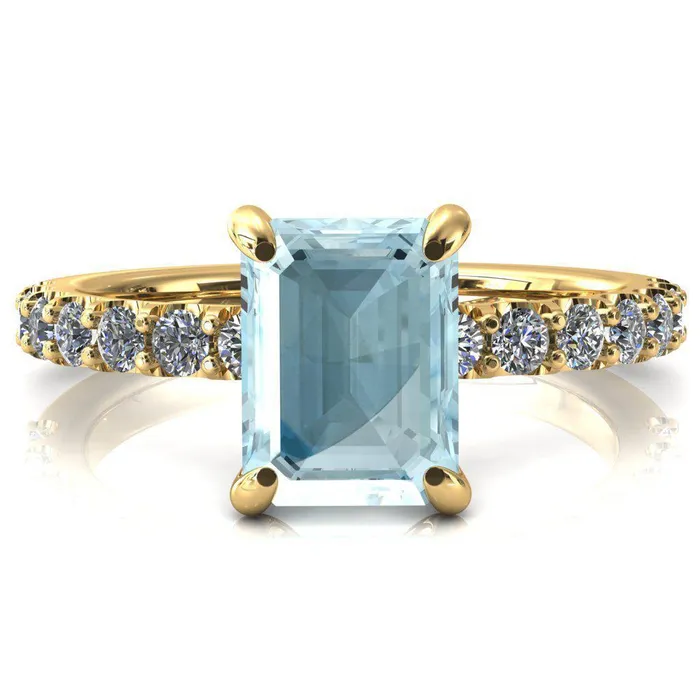 Mylene Emerald Aqua Blue Spinel 4 Prong Sculptural Half Eternity Diamond Engagement Ring Fire Brilliance Rings