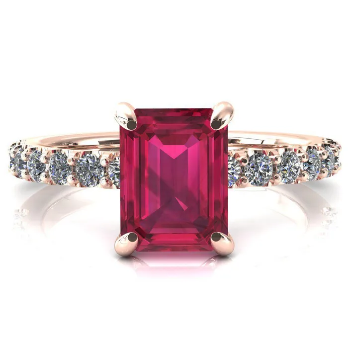 Mylene Emerald Ruby 4 Prong Sculptural Half Eternity Diamond Engagement Ring Fire Brilliance Rings