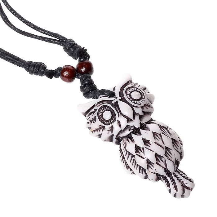 N1081 Ivory Owl Leather Cord Necklace POLLY Necklaces