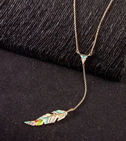 N1365 Gold Leaf Multi Color with Rhinestones Necklace with FREE Earrings 01 Necklaces