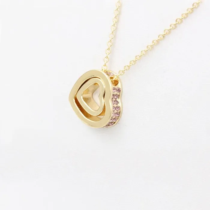 N1446 Gold Multi Heart Light Pink Rhinestones Necklace with FREE Earrings 01 Necklaces