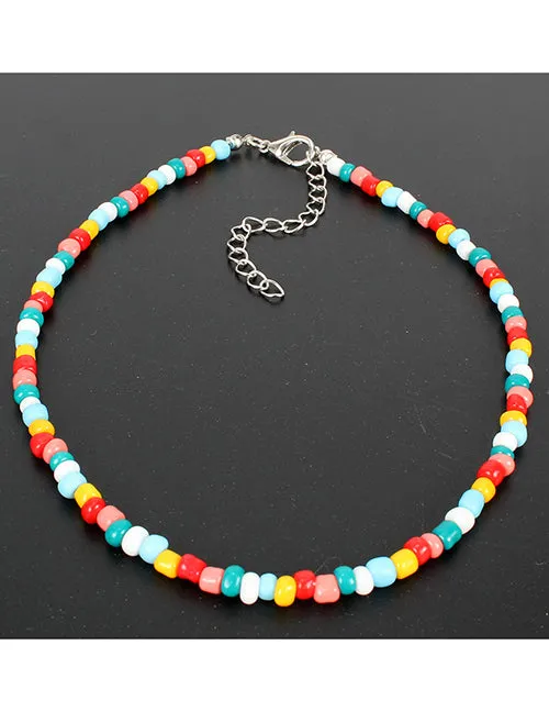N408 Multi Color Beaded Choker Necklace with FREE Earrings 02 Necklaces