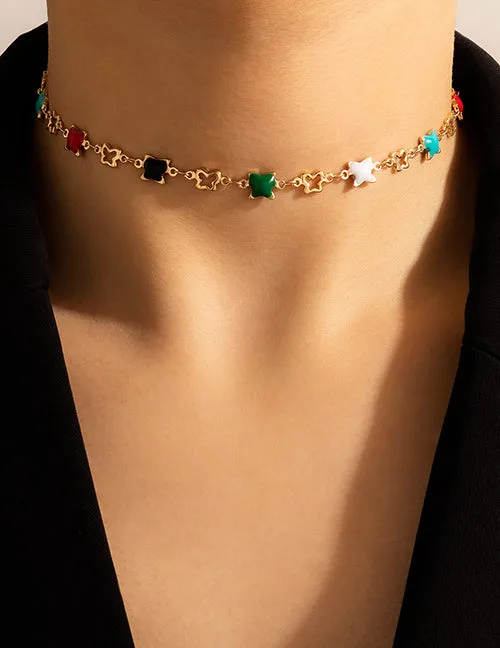 N639 Gold Butterfly Multi Color Accent Choker Necklace With FREE Earrings 02 Necklaces