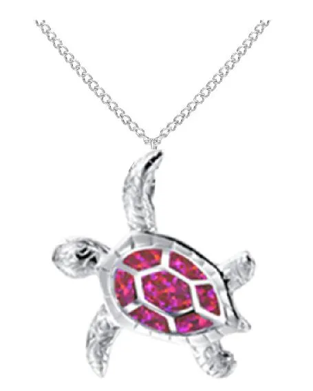 N688 Silver Pink Glitter Turtle Necklace With FREE Earrings polly Necklaces