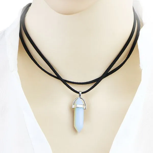 N912 Iridescent Crystal Leather Cord Choker Necklace with FREE Earrings 01 Necklaces