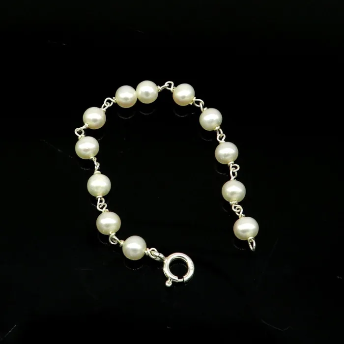 Natural pearl 5mm beaded 925 sterling silver handmade customized baby bracelet top class gifting kids jewelry new born baby jewelry bbr3 TRIBAL ORNAMENTS Bracelets