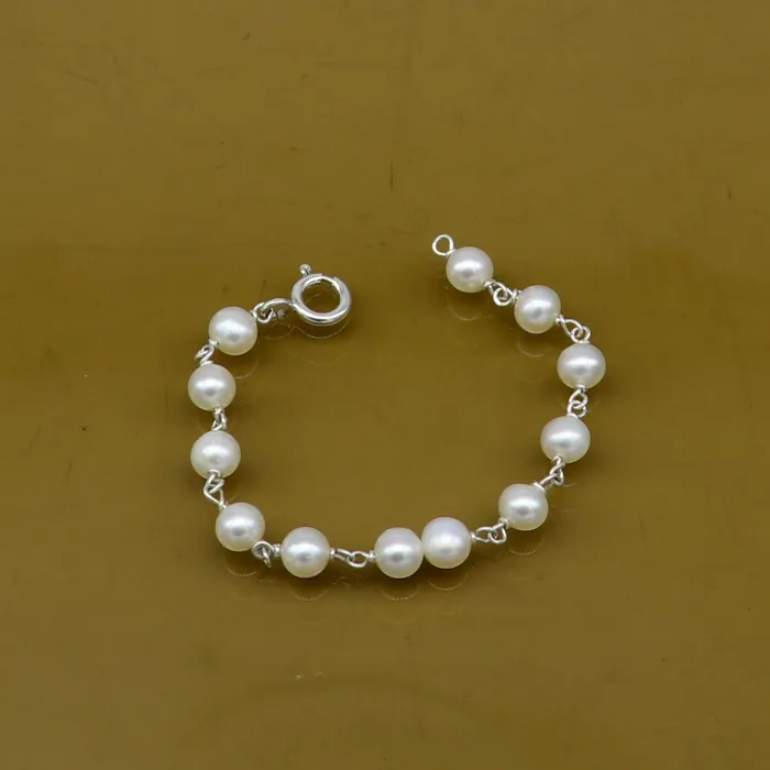 Natural pearl 5mm beaded 925 sterling silver handmade customized baby bracelet top class gifting kids jewelry new born baby jewelry bbr3 TRIBAL ORNAMENTS Bracelets