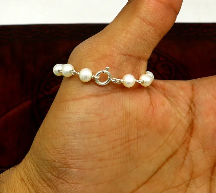 Natural pearl 5mm beaded 925 sterling silver handmade customized baby bracelet top class gifting kids jewelry new born baby jewelry bbr3 TRIBAL ORNAMENTS Bracelets
