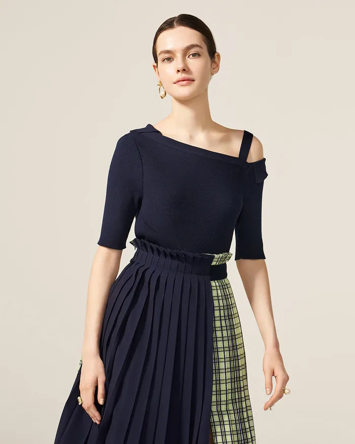 Navy Serena Knit Top ADEAM Earrings
