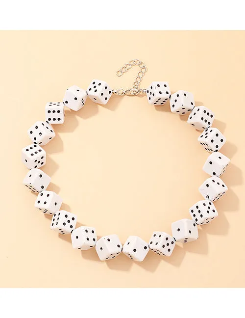 Necklaces 02 N1013 Silver White Dice Necklace with Free Earrings