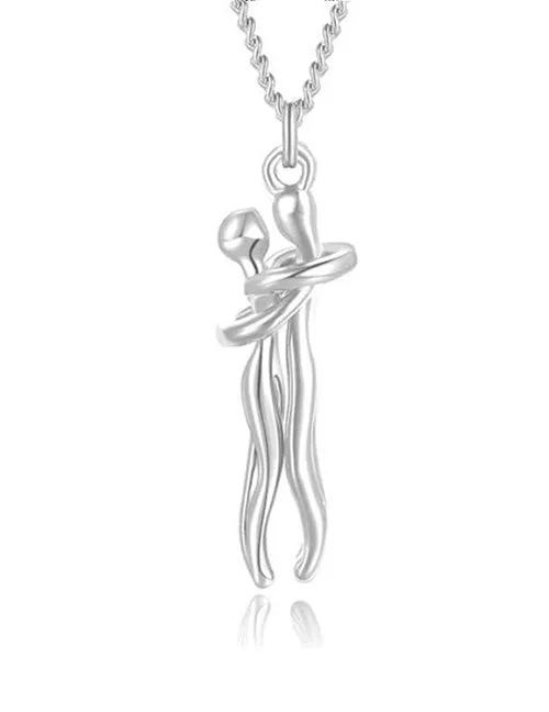 Necklaces 02 N991 Silver Hug Necklace with FREE Earrings