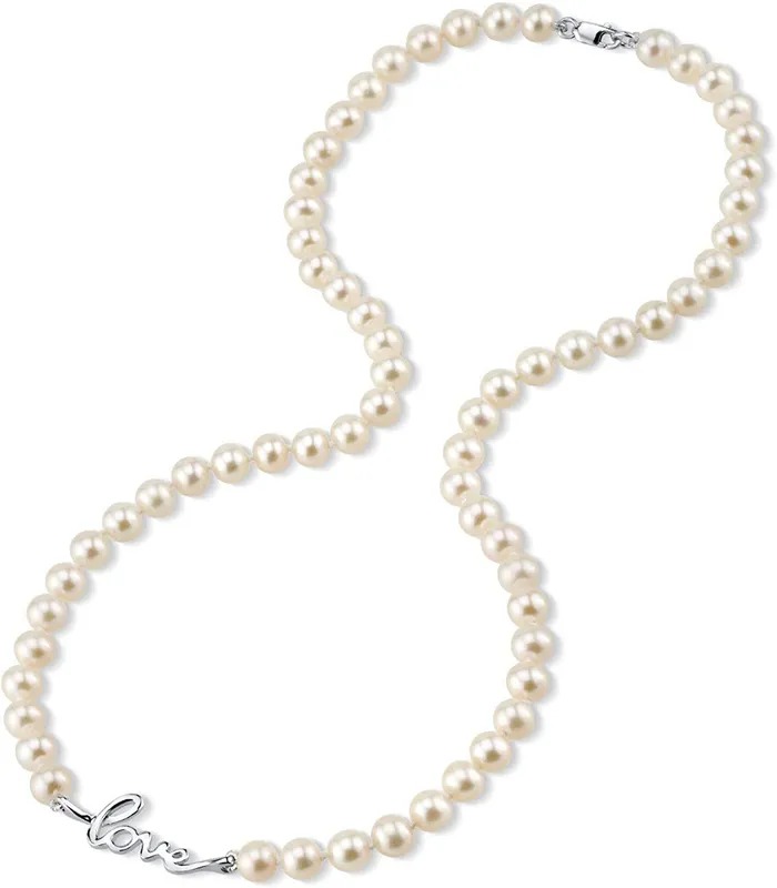 Necklaces 6065mm White Freshwater Cultured Pearl Love Necklace spt