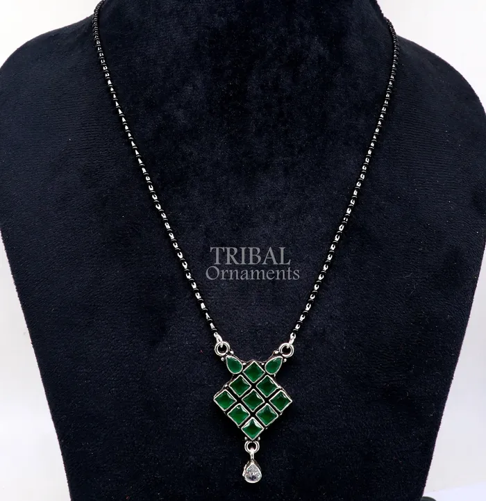 Necklaces 925 sterling silver green stone pendant mangasutra gorgeous trendy design pendant traditional style brides mangalsutra necklace ms06 TRIBAL ORNAMENTS Necklaces 925 sterling silver green stone pendant mangasutra gorgeous trendy design pendant traditional style brides mangalsutra necklace ms06 TRIBAL ORNAMENTS