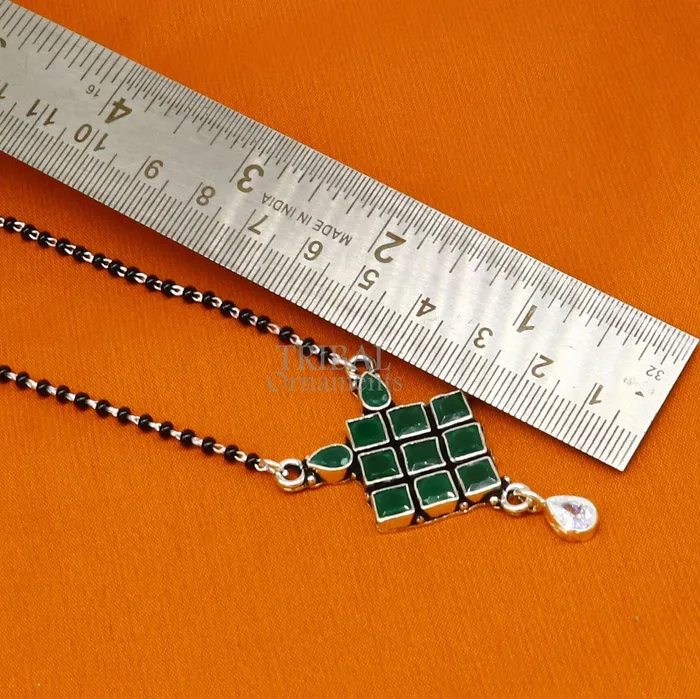 Necklaces 925 sterling silver green stone pendant mangasutra gorgeous trendy design pendant traditional style brides mangalsutra necklace ms06 TRIBAL ORNAMENTS Necklaces 925 sterling silver green stone pendant mangasutra gorgeous trendy design pendant traditional style brides mangalsutra necklace ms06 TRIBAL ORNAMENTS