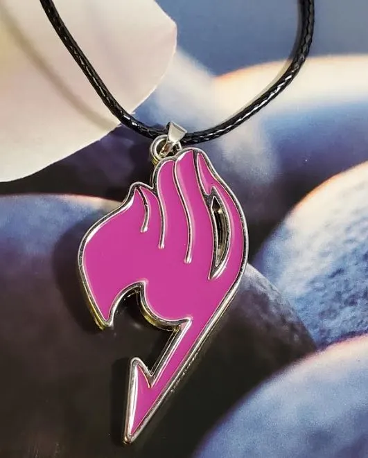 Necklaces alice AZ1335 Fuchsia Anime Phoenix on Leather Cord Necklace with FREE EARRINGS