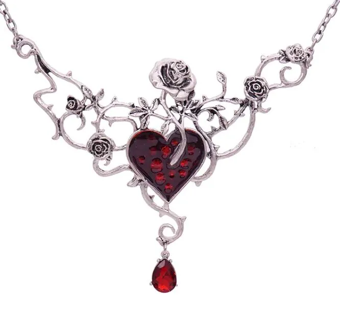 Necklaces alice AZ621 Silver Red Heart Rose Necklace with FREE EARRINGS