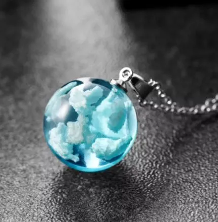Necklaces alice N1089 Silver Blue Acrylic Ball Necklace with FREE EARRINGS