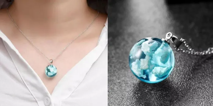 Necklaces alice N1089 Silver Blue Acrylic Ball Necklace with FREE EARRINGS