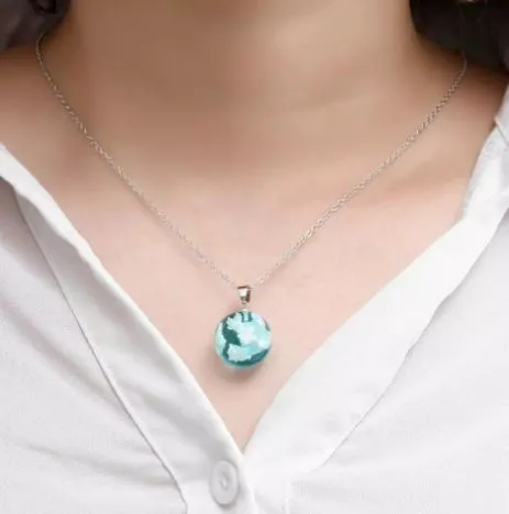 Necklaces alice N1089 Silver Blue Acrylic Ball Necklace with FREE EARRINGS