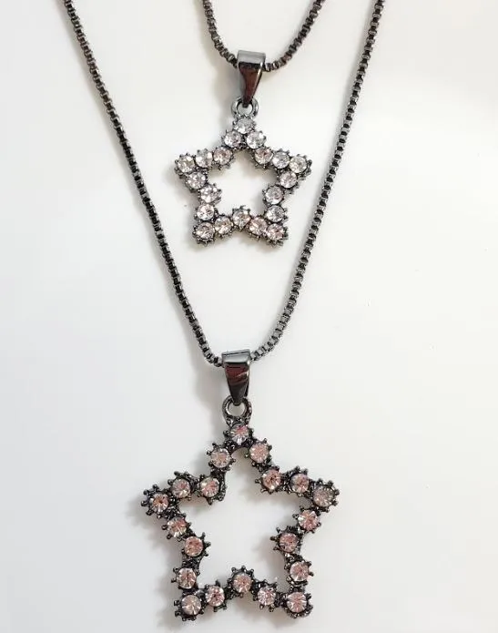 Necklaces AZ197 Gun Metal Rhinestone Star Necklace with FREE Earrings polly