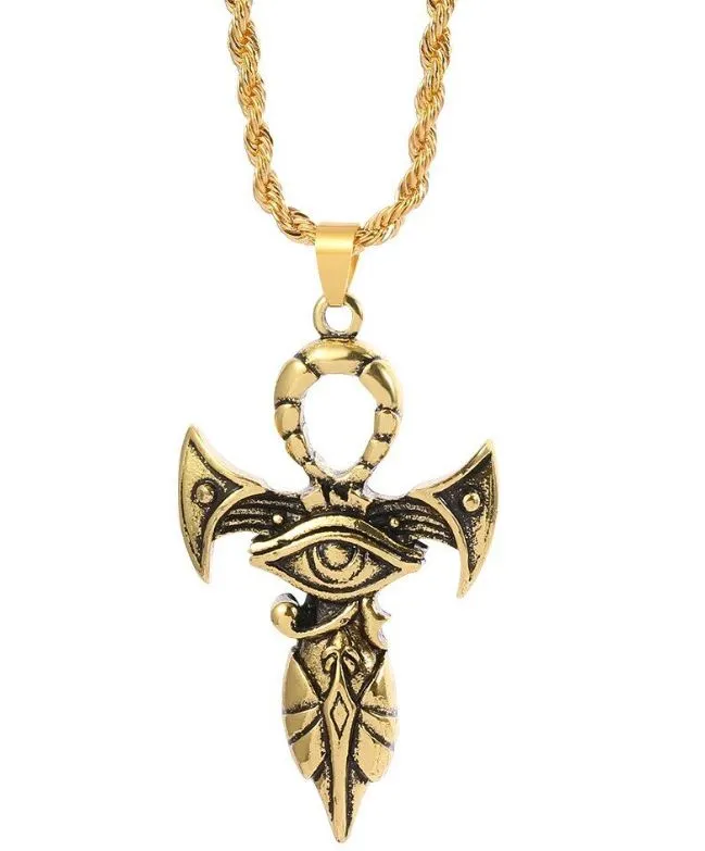 Necklaces AZ473 Gold Egyptian Eye Of Horus Cross Pendant Necklace alice