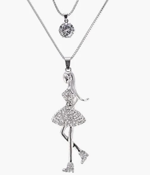 Necklaces AZ82 Silver Rhinestone Girl Necklace with FREE Earrings polly