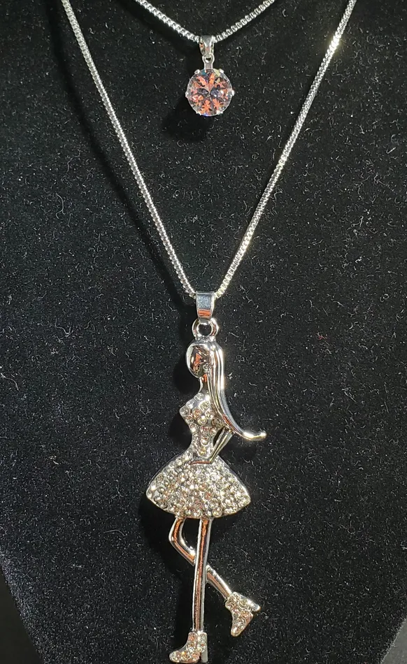 Necklaces AZ82 Silver Rhinestone Girl Necklace with FREE Earrings polly