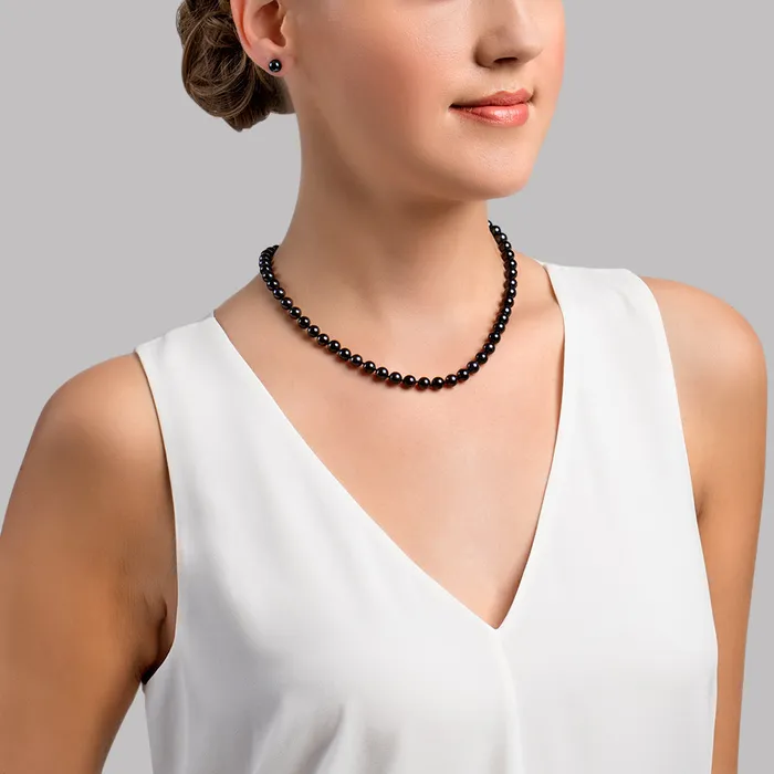 Necklaces Black Japanese Akoya Pearl Necklace 6570mm AAA Quality spt