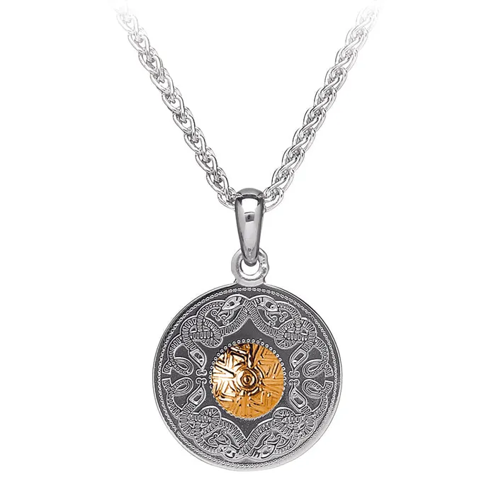 Necklaces Boru Celtic Warrior Pendant Small Circle with 18k Gold Embellishment Necklaces Boru Celtic Warrior Pendant Small Circle with 18k Gold Embellishment