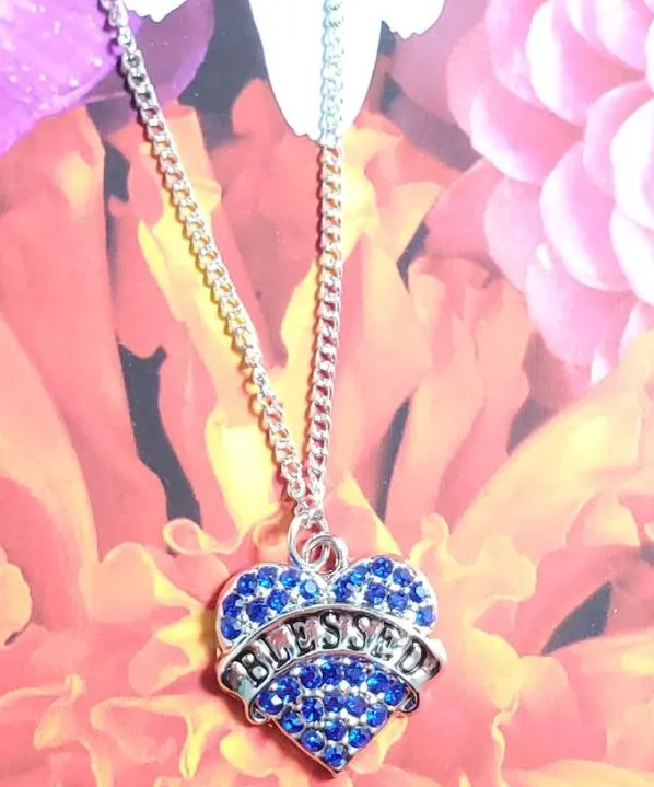 Necklaces N552 Silver Blessed Blue Rhinestone Heart Necklace With Free Earrings 02 Necklaces N552 Silver Blessed Blue Rhinestone Heart Necklace With Free Earrings 02