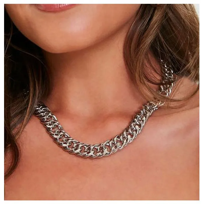 Necklaces N635 Silver Chain Choker Necklace with FREE Earrings 01