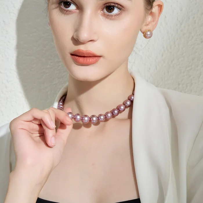 Necklaces Pearly Lustre 18k Gold Top Lustre Edison Purple Pearl Necklace KN00160