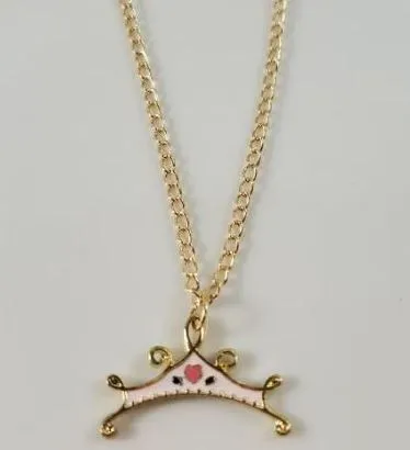 Necklaces polly L298 Gold Light Pink Baked Enamel Crown Necklace with FREE Earrings Necklaces polly L298 Gold Light Pink Baked Enamel Crown Necklace with FREE Earrings