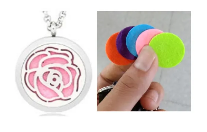 Necklaces polly N1158 Silver Rose Essential Oil Necklace with FREE Earrings PLUS 5 Different Color Pads