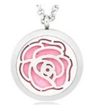 Necklaces polly N1158 Silver Rose Essential Oil Necklace with FREE Earrings PLUS 5 Different Color Pads