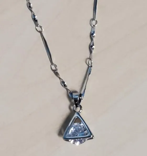 Necklaces POLLY N1227 Silver Dainty Triangle Rhinestone Necklace with FREE Earrings