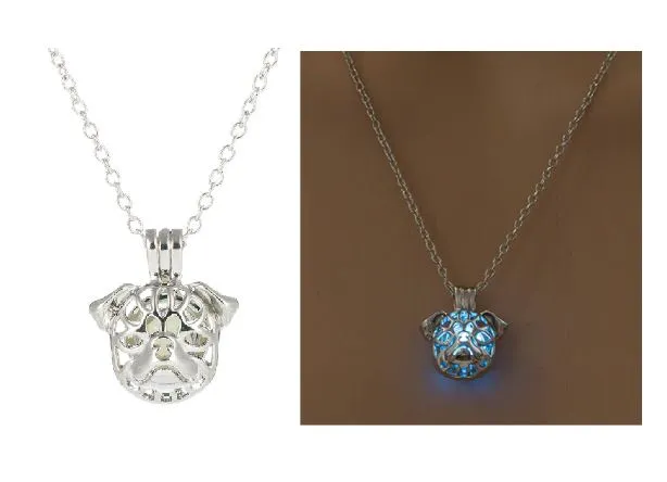 Necklaces POLLY N1674 Silver Glow in the Dark Dog Necklace with FREE EARRINGS