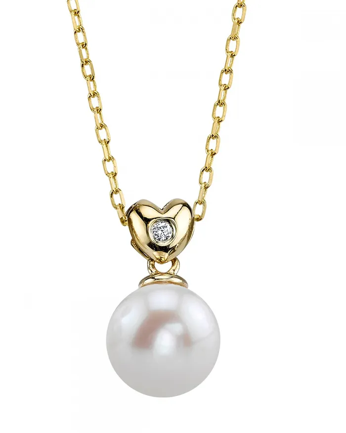 Necklaces spt 14K Gold Freshwater Pearl Diamond Lev Pendant