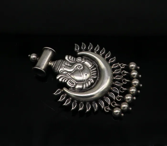 Necklaces TRIBAL ORNAMENTS 925 fine pure silver customized design idol lord Ganesha pendant with gorgeous hanging drops excellent brides gifting pendant India ssp360