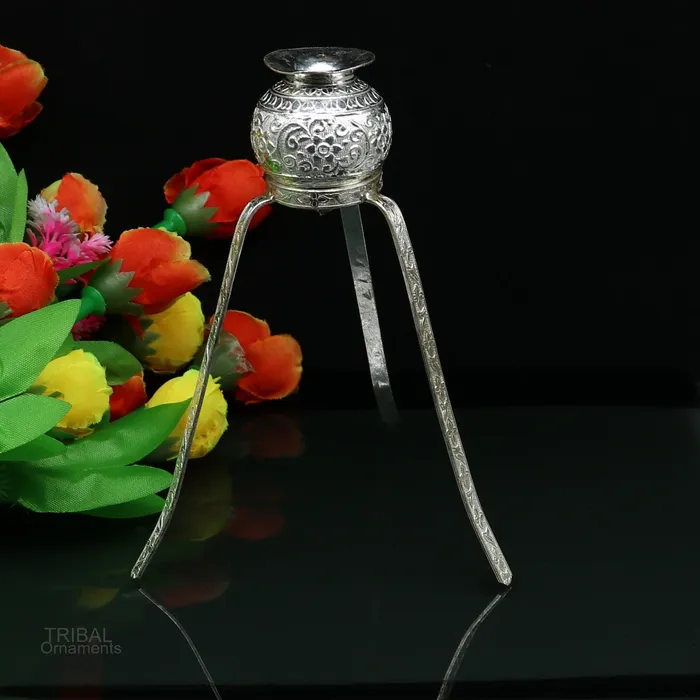 Necklaces TRIBAL ORNAMENTS 925 sterling silver handmade God shiva lingam water flow pot or puja kalas for Abhishek of lingam best worshipping article from india su597