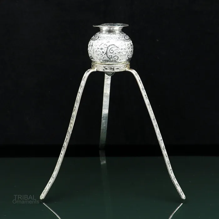 Necklaces TRIBAL ORNAMENTS 925 sterling silver handmade God shiva lingam water flow pot or puja kalas for Abhishek of lingam best worshipping article from india su597