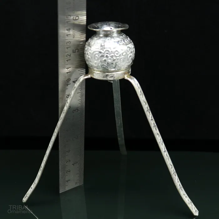 Necklaces TRIBAL ORNAMENTS 925 sterling silver handmade God shiva lingam water flow pot or puja kalas for Abhishek of lingam best worshipping article from india su597