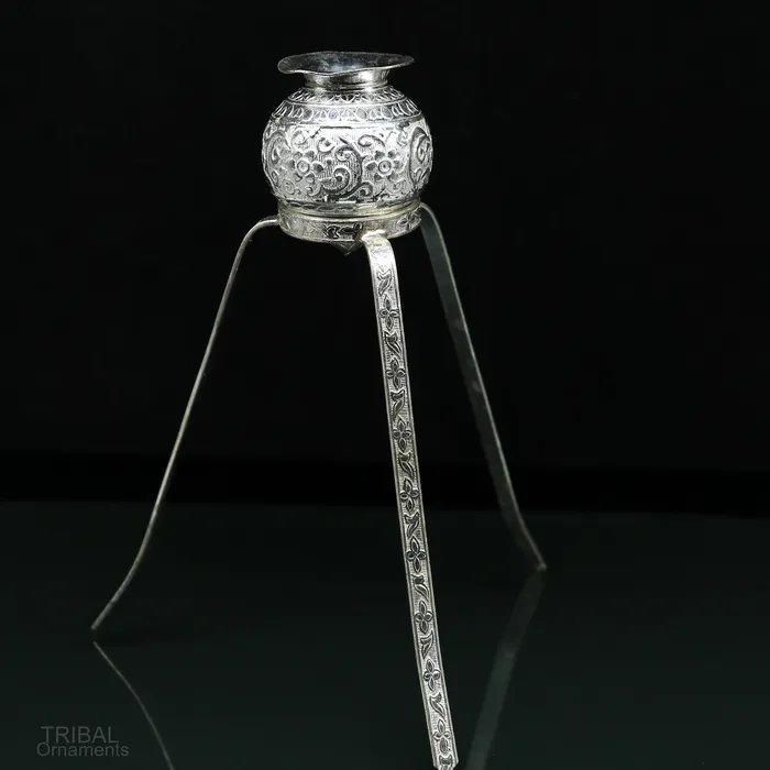 Necklaces TRIBAL ORNAMENTS 925 sterling silver handmade God shiva lingam water flow pot or puja kalas for Abhishek of lingam best worshipping article from india su597