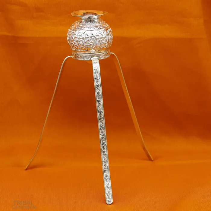 Necklaces TRIBAL ORNAMENTS 925 sterling silver handmade God shiva lingam water flow pot or puja kalas for Abhishek of lingam best worshipping article from india su597
