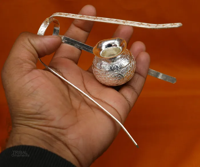 Necklaces TRIBAL ORNAMENTS 925 sterling silver handmade God shiva lingam water flow pot or puja kalas for Abhishek of lingam best worshipping article from india su597